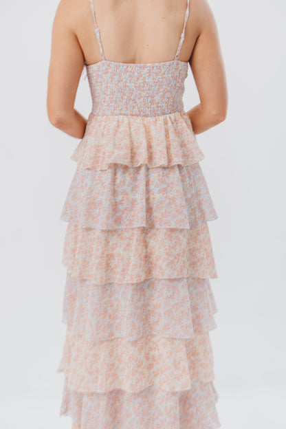 Pheobe Multi-Tiered Maxi Dress in Pastel Multi Floral