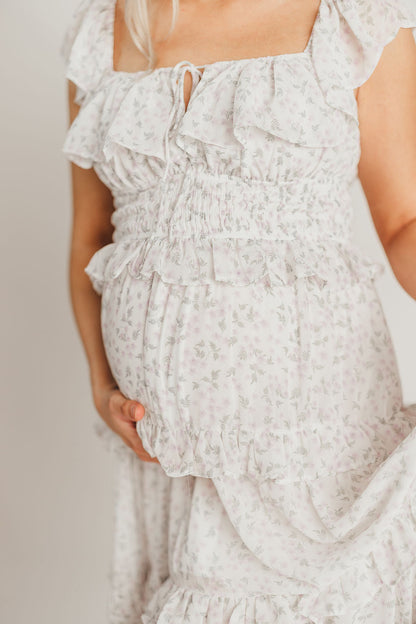 Astrid Ruffle Detail Maxi Dress in Lavender Floral - Bump Friendly (See Photos)