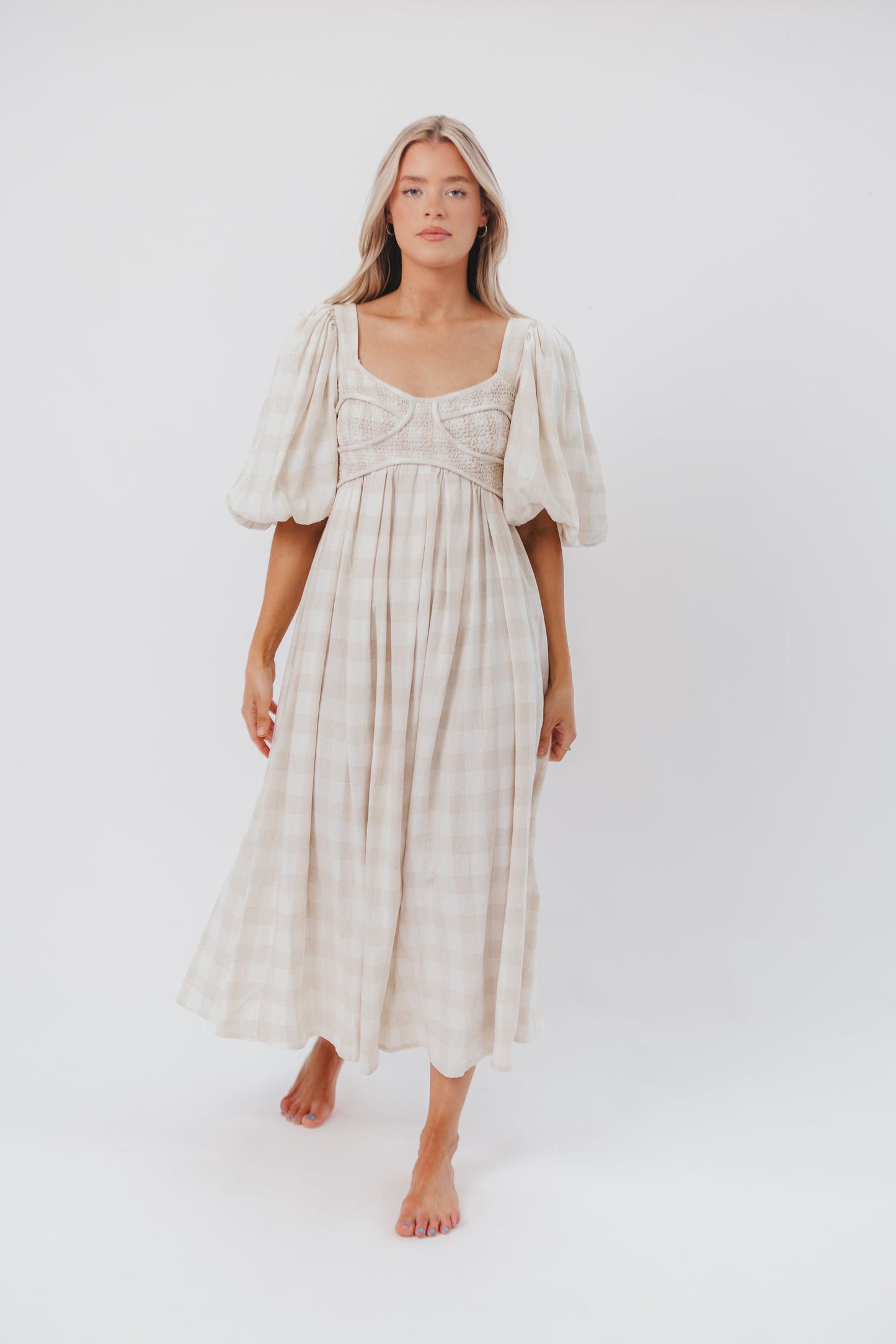 Harlow Maxi Dress in Natural Plaid - Bump Friendly (S-XL)