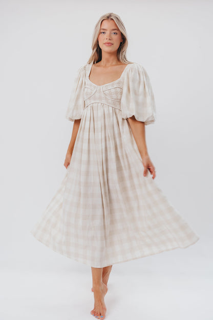 Harlow Maxi Dress in Natural Plaid - Bump Friendly (S-XL)