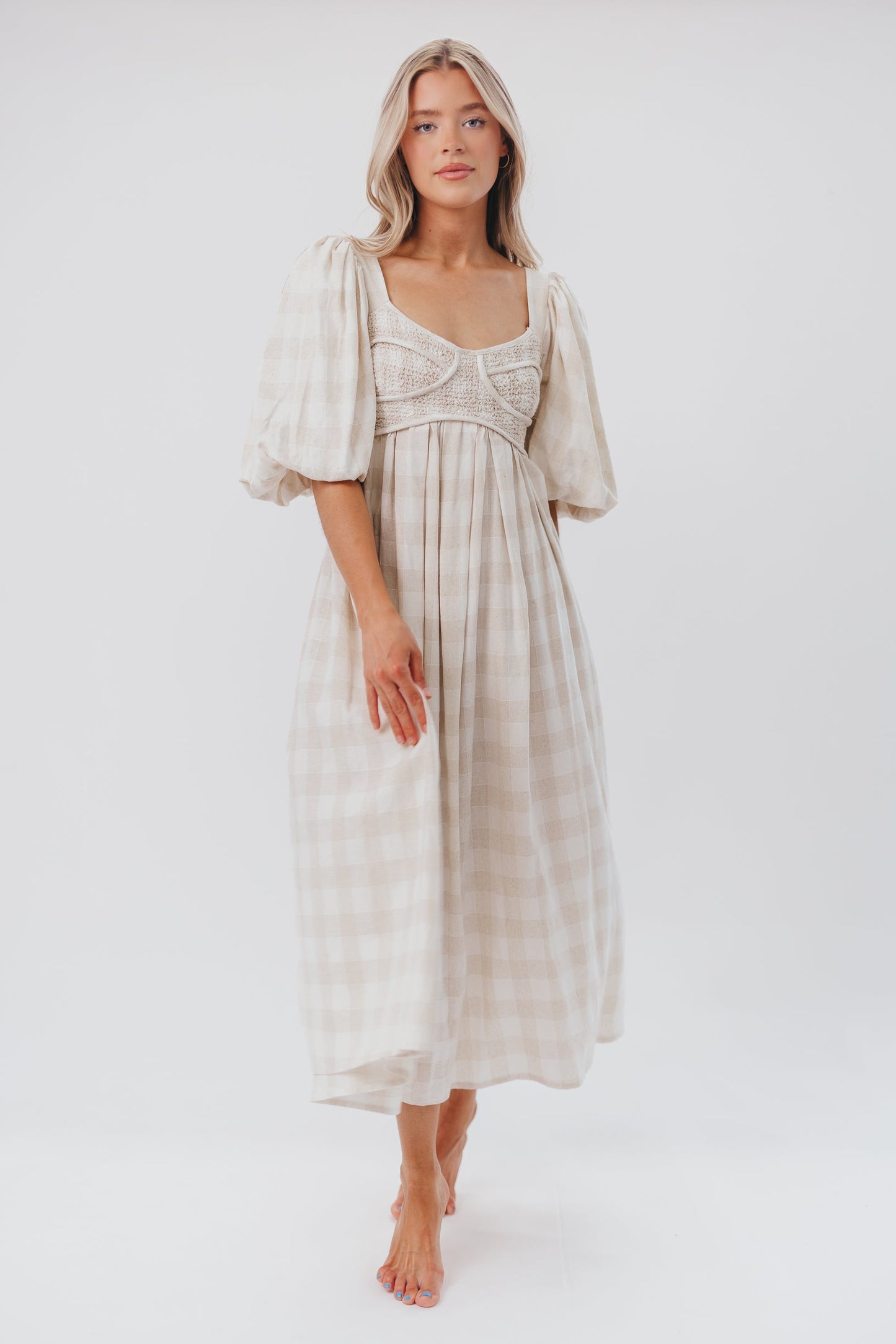 Harlow Maxi Dress in Natural Plaid - Bump Friendly (S-XL)