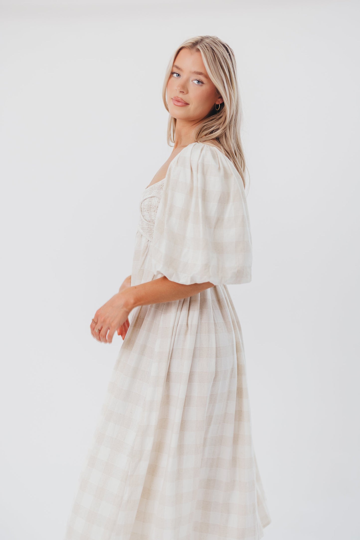 Harlow Maxi Dress in Natural Plaid - Bump Friendly (S-XL)