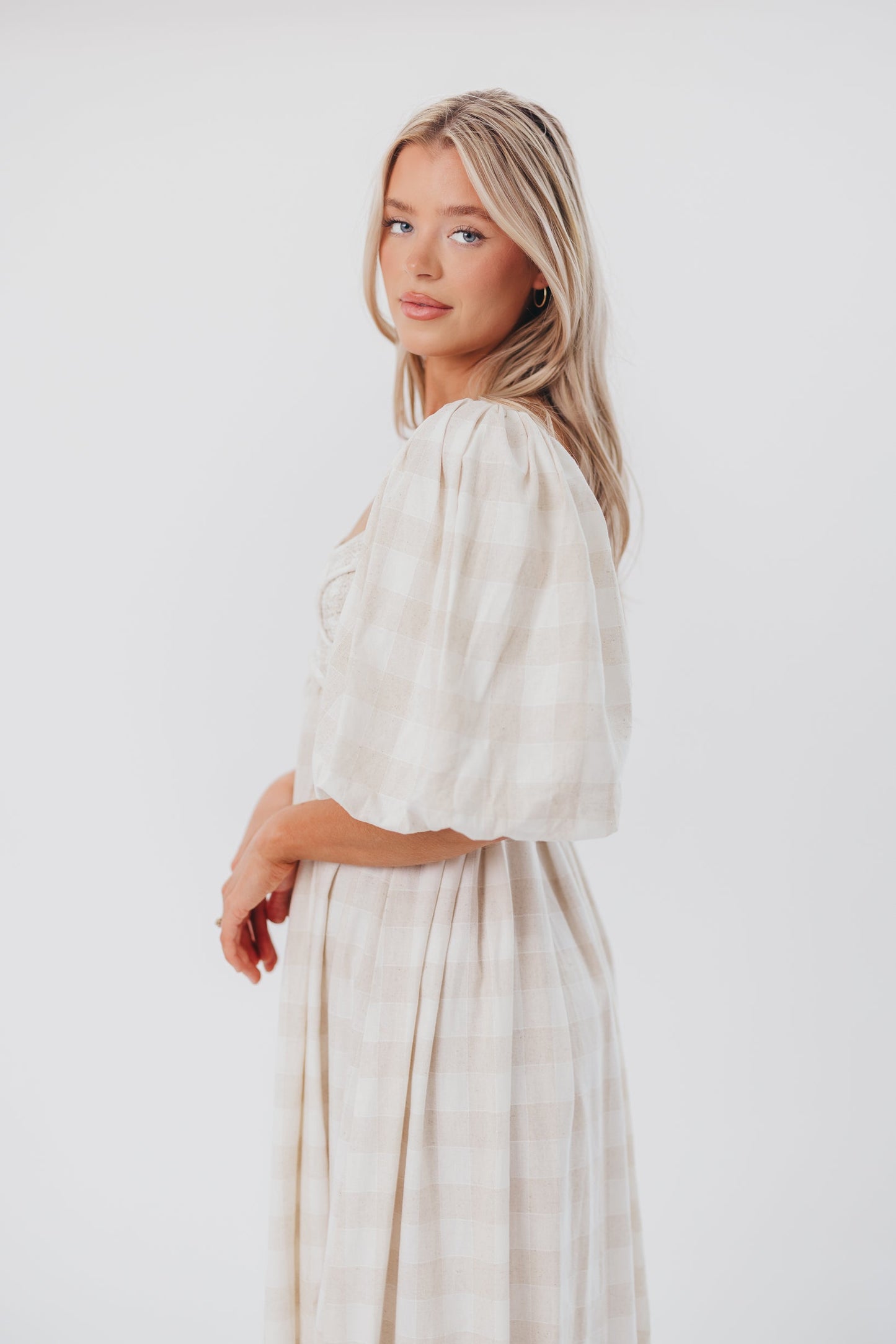 Harlow Maxi Dress in Natural Plaid - Bump Friendly (S-XL)