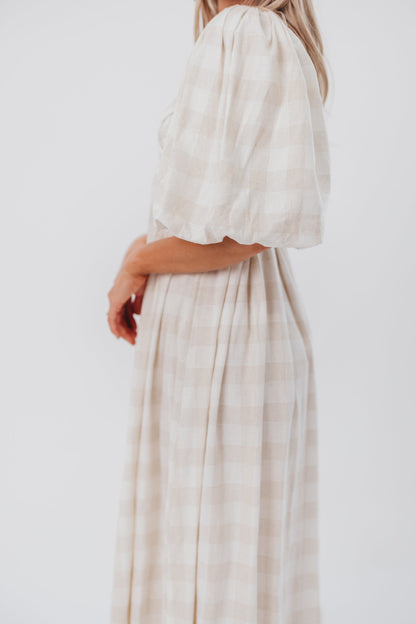 Harlow Maxi Dress in Natural Plaid - Bump Friendly (S-XL)