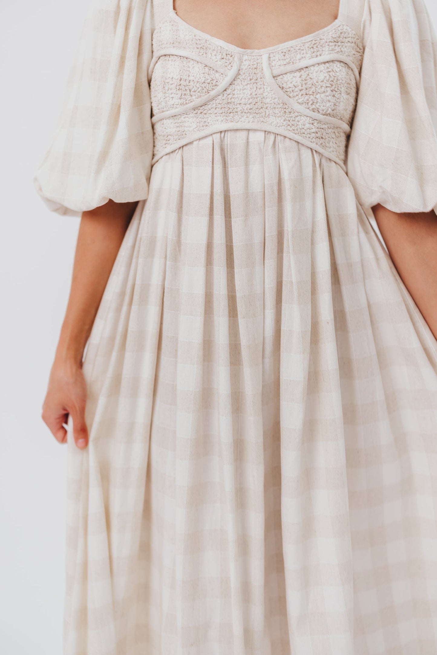 Harlow Maxi Dress in Natural Plaid - Bump Friendly (S-XL)