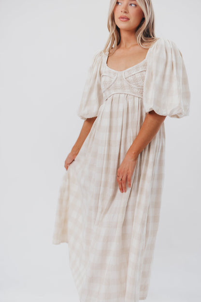 Harlow Maxi Dress in Natural Plaid - Bump Friendly (S-XL)