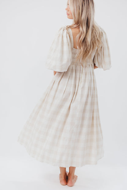 Harlow Maxi Dress in Natural Plaid - Bump Friendly (S-XL)