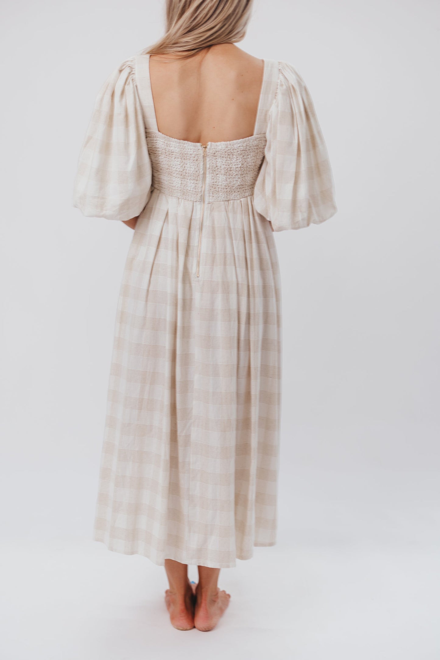 Harlow Maxi Dress in Natural Plaid - Bump Friendly (S-XL)