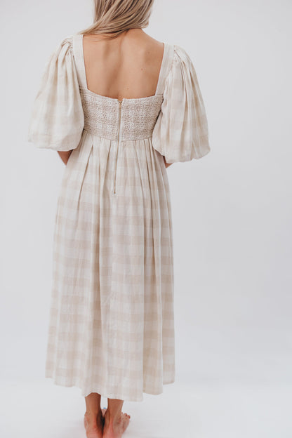 Harlow Maxi Dress in Natural Plaid - Bump Friendly (S-XL)