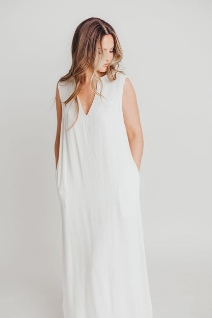 How Sweet It Is Sleeveless Linen-Blend Maxi in Ivory - Bump Friendly