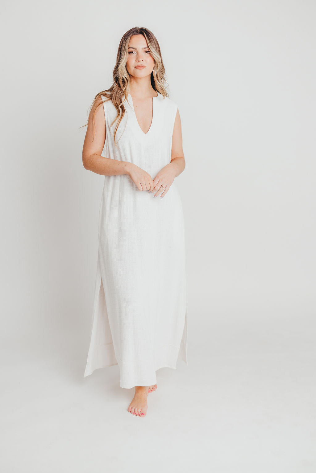 How Sweet It Is Sleeveless Linen-Blend Maxi in Ivory - Bump Friendly