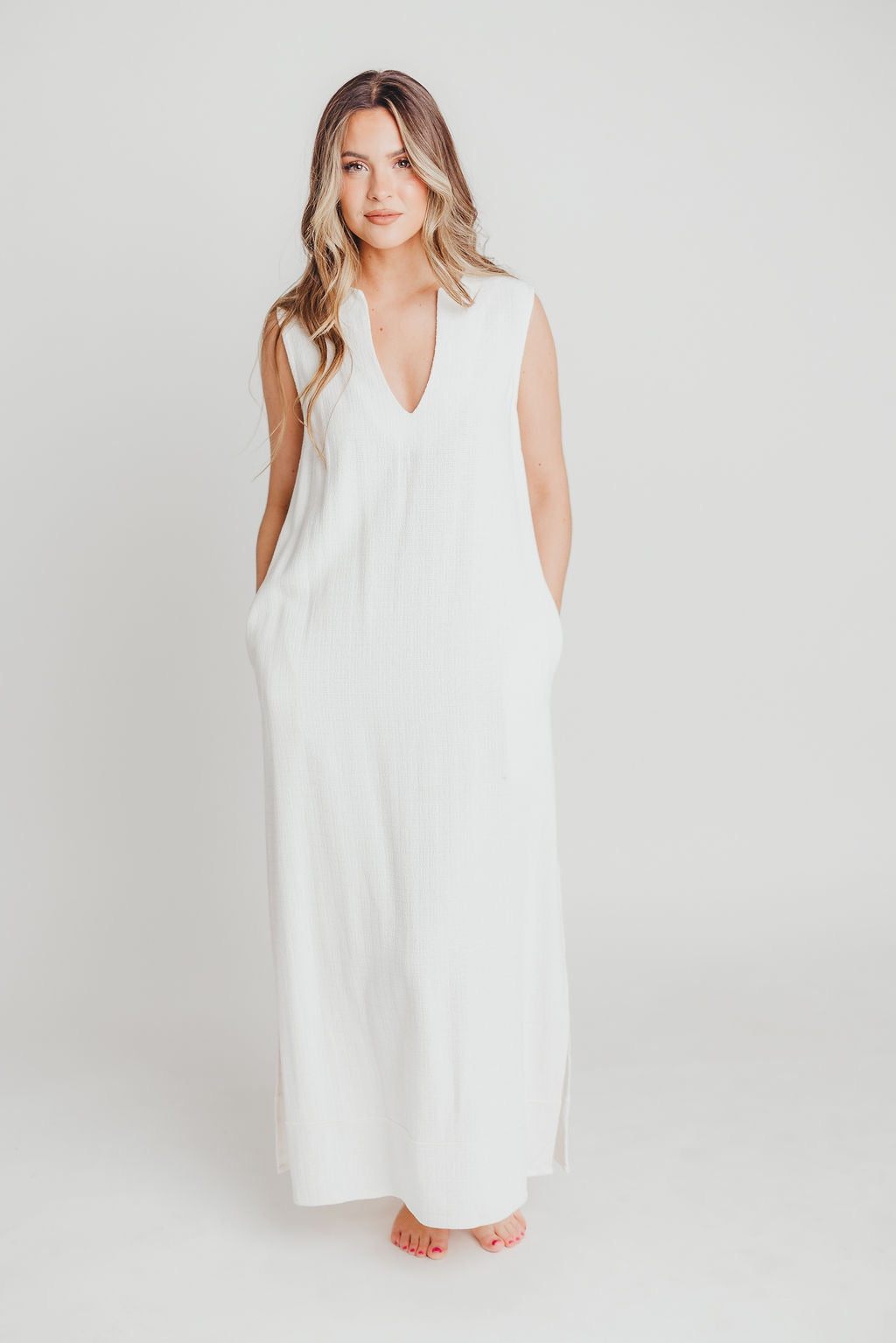 How Sweet It Is Sleeveless Linen-Blend Maxi in Ivory - Bump Friendly