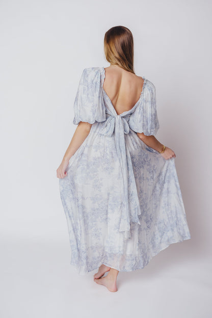 Melody Maxi Dress with Pleats and Bow Detail in Blue Floral - Bump Friendly & Inclusive Sizing (S-3XL) Restocking Early August