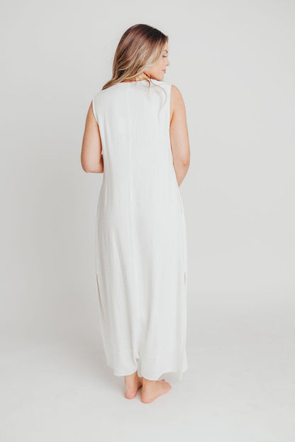 How Sweet It Is Sleeveless Linen-Blend Maxi in Ivory - Bump Friendly