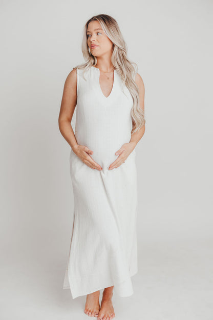 How Sweet It Is Sleeveless Linen-Blend Maxi in Ivory - Bump Friendly