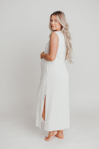 How Sweet It Is Sleeveless Linen-Blend Maxi in Ivory - Bump Friendly