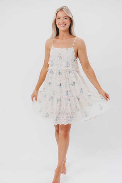 Joyce Embroidered Mini Dress in Blue Floral