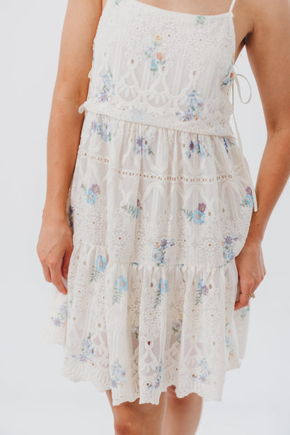 Joyce Embroidered Mini Dress in Blue Floral