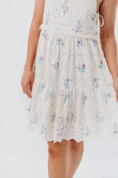 Joyce Embroidered Mini Dress in Blue Floral