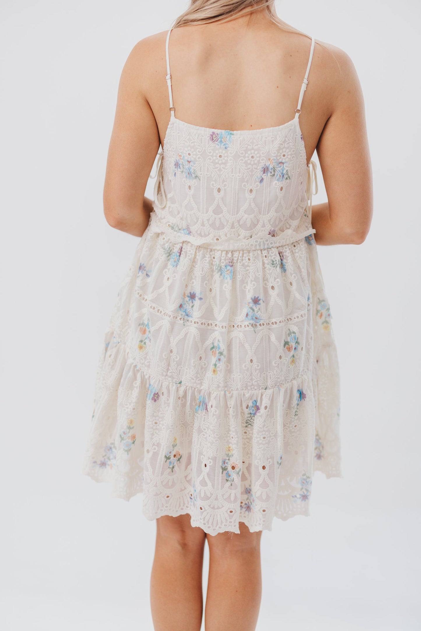 Joyce Embroidered Mini Dress in Blue Floral