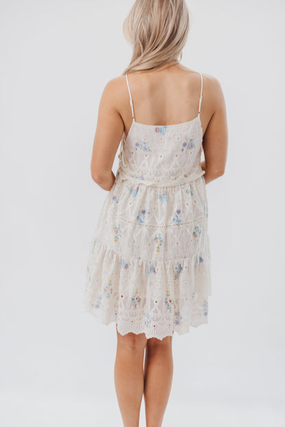 Joyce Embroidered Mini Dress in Blue Floral