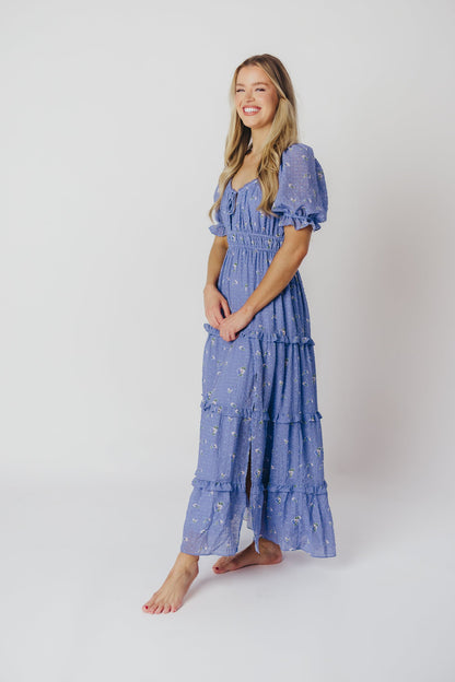 ASTR Kimmy Tiered Maxi Dress in Iris Blue Floral