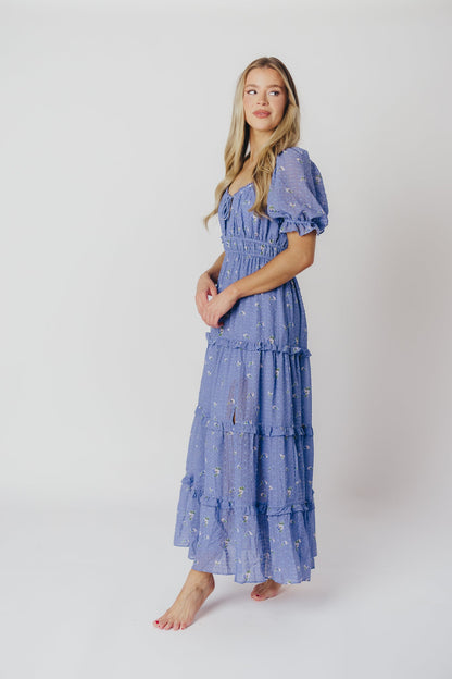 ASTR Kimmy Tiered Maxi Dress in Iris Blue Floral