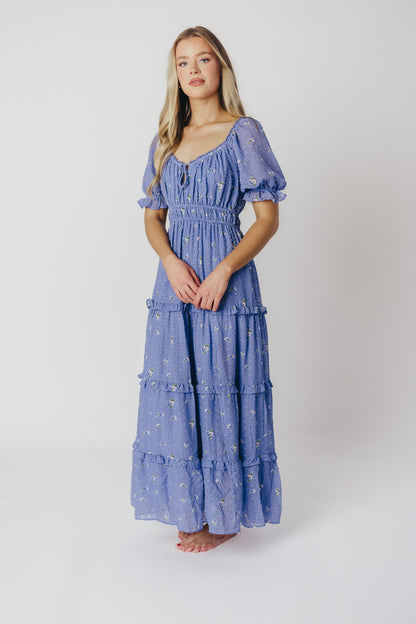 ASTR Kimmy Tiered Maxi Dress in Iris Blue Floral