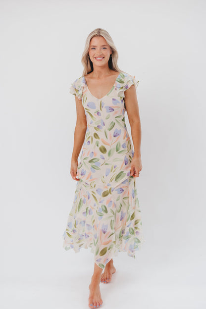 ASTR Wisteria Midi Dress in Blue Multi Floral