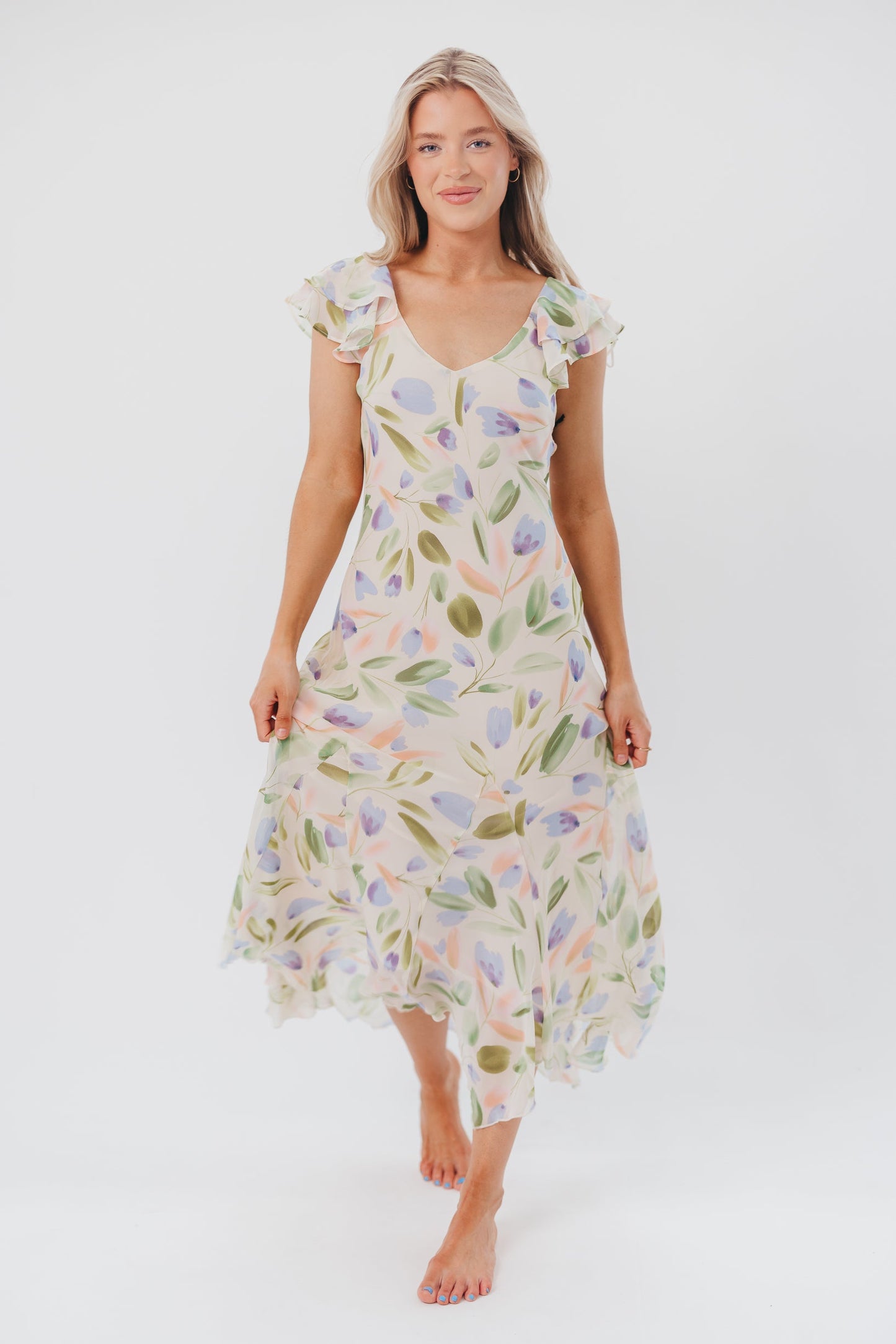 ASTR Wisteria Midi Dress in Blue Multi Floral