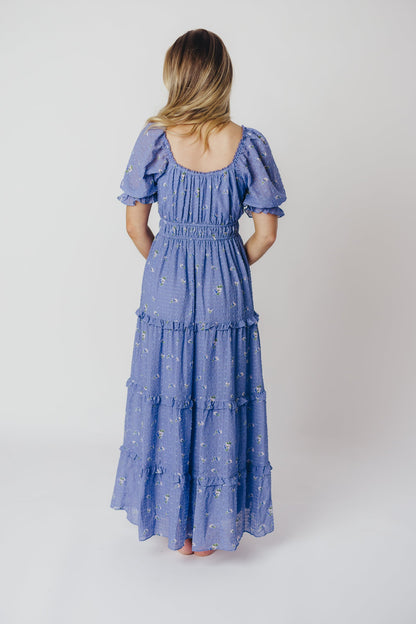 ASTR Kimmy Tiered Maxi Dress in Iris Blue Floral