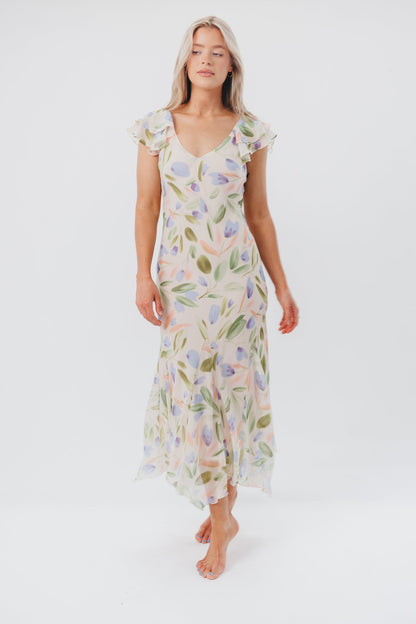 ASTR Wisteria Midi Dress in Blue Multi Floral