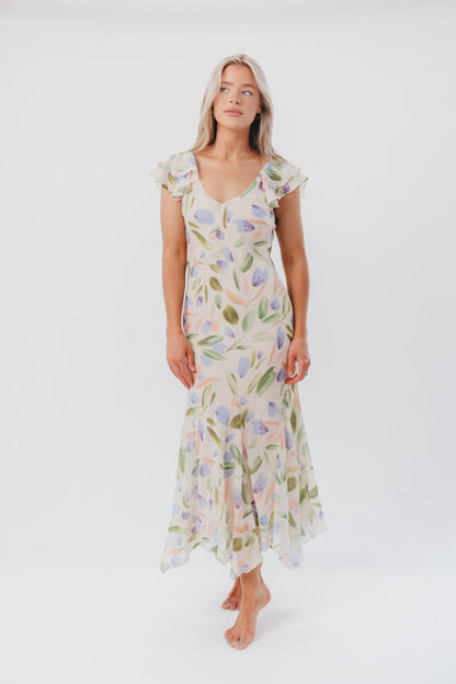 ASTR Wisteria Midi Dress in Blue Multi Floral