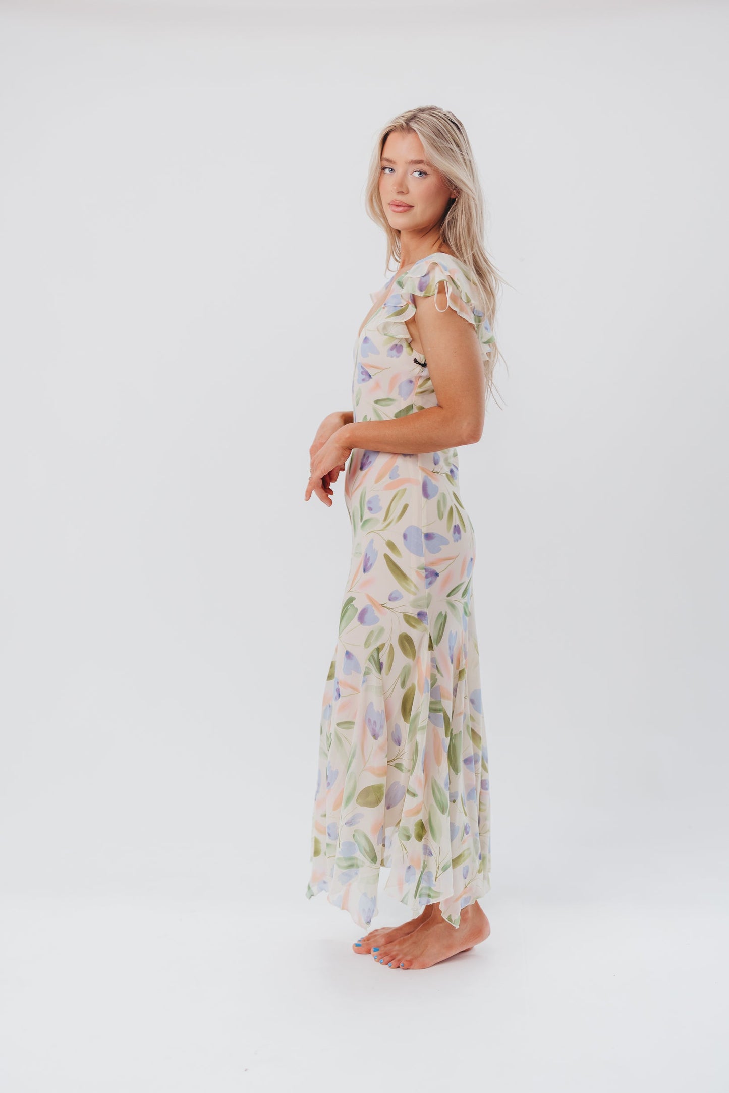 ASTR Wisteria Midi Dress in Blue Multi Floral