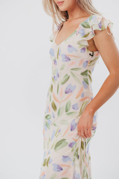 ASTR Wisteria Midi Dress in Blue Multi Floral