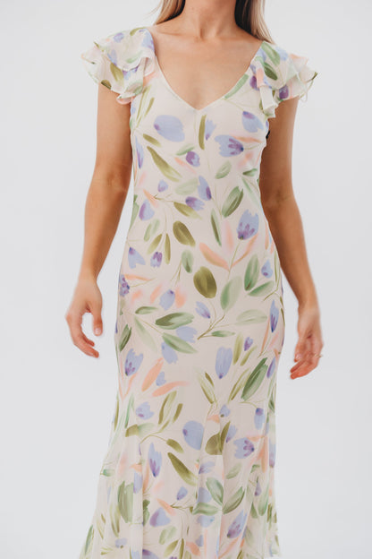 ASTR Wisteria Midi Dress in Blue Multi Floral