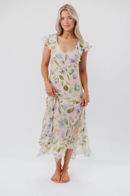 ASTR Wisteria Midi Dress in Blue Multi Floral