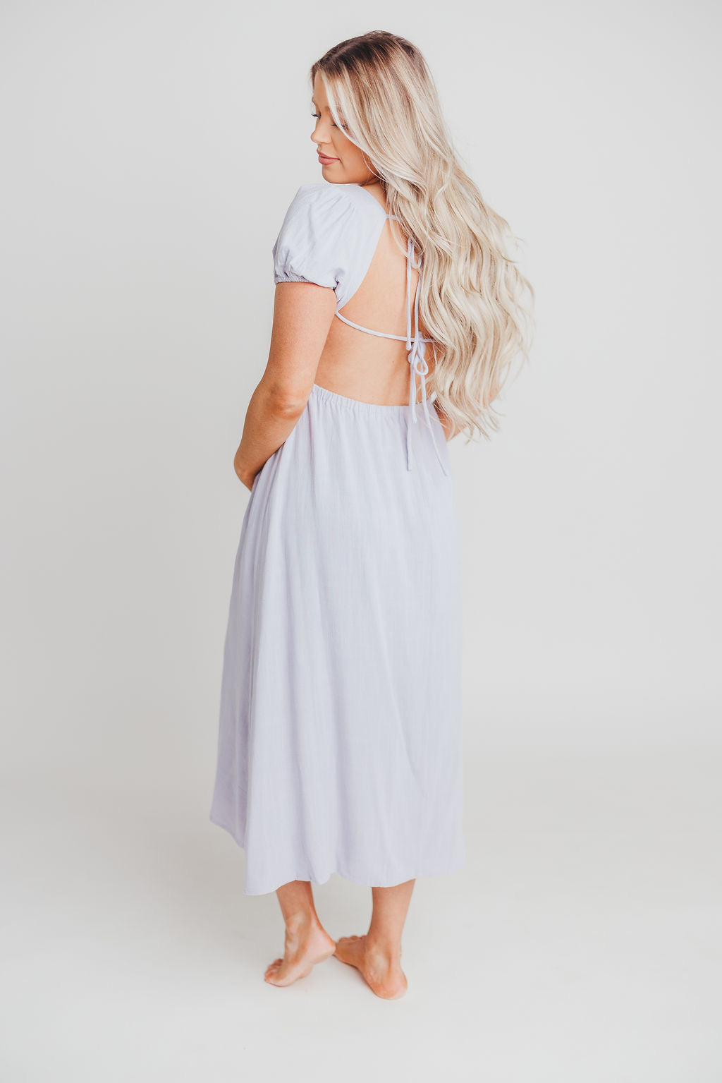 August Open Back Midi Dress in Morning Glory - Bump Friendly