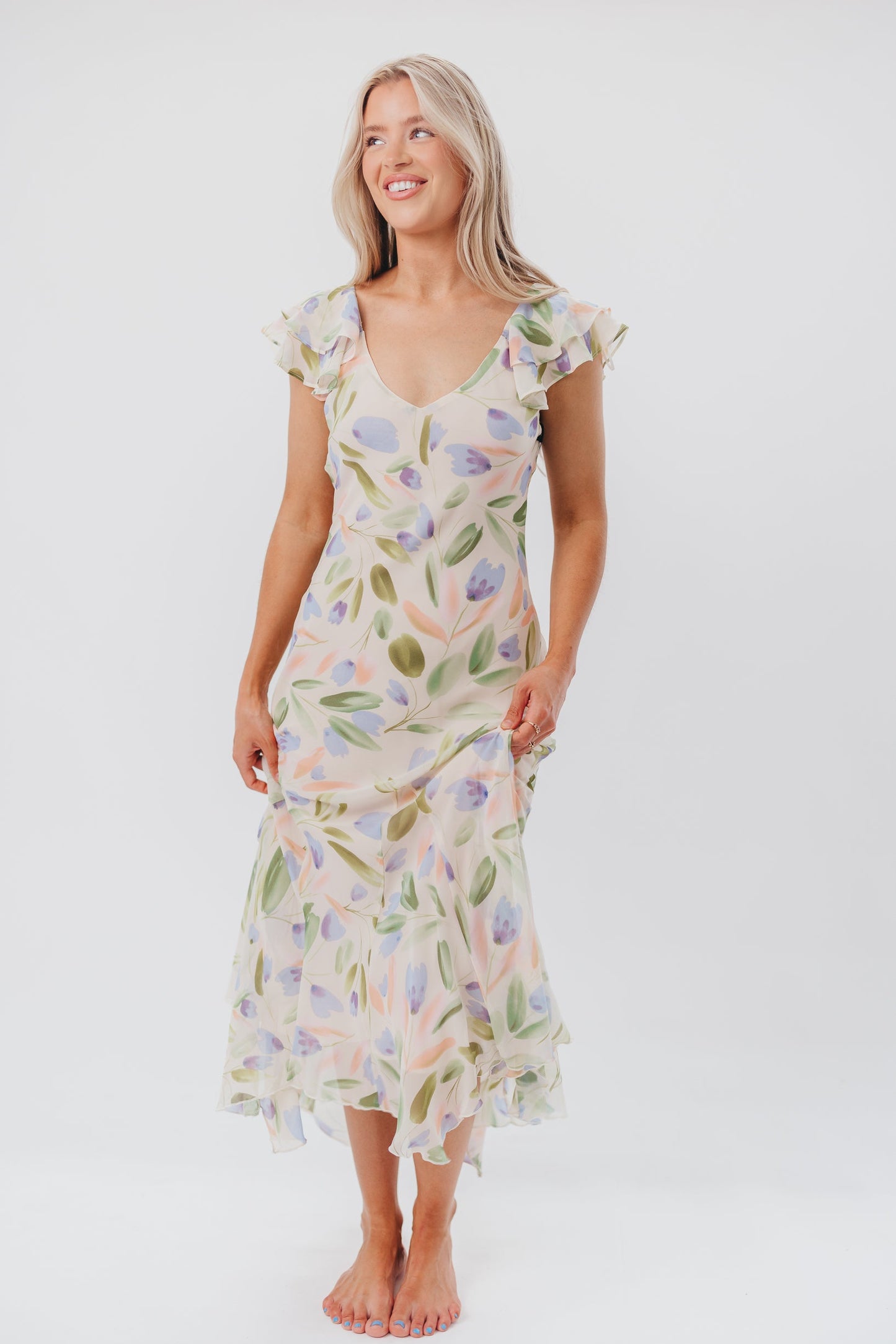 ASTR Wisteria Midi Dress in Blue Multi Floral