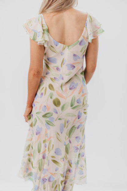 ASTR Wisteria Midi Dress in Blue Multi Floral