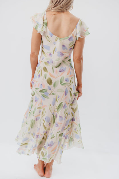 ASTR Wisteria Midi Dress in Blue Multi Floral