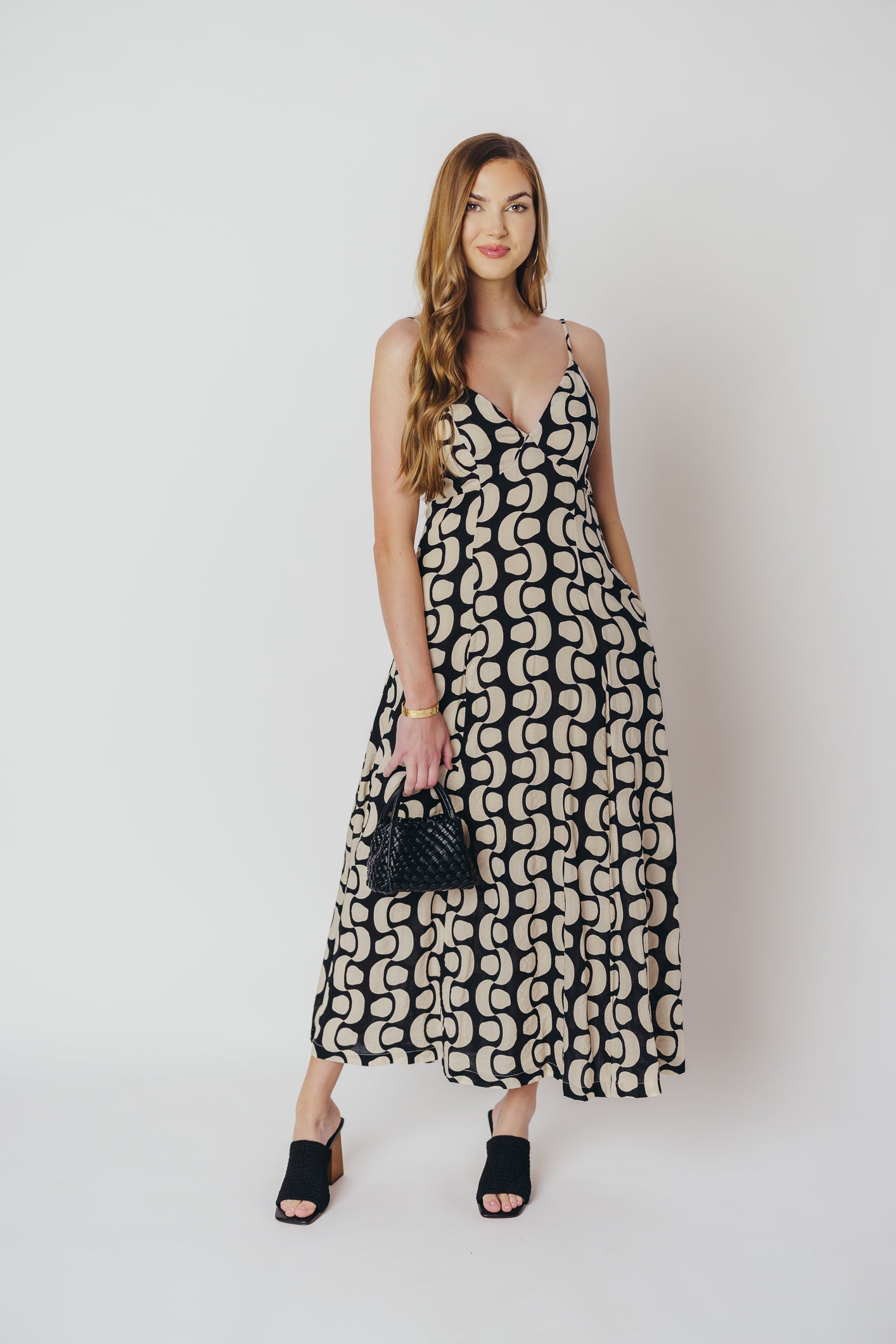 Michelle Open Back Midi Dress in Black