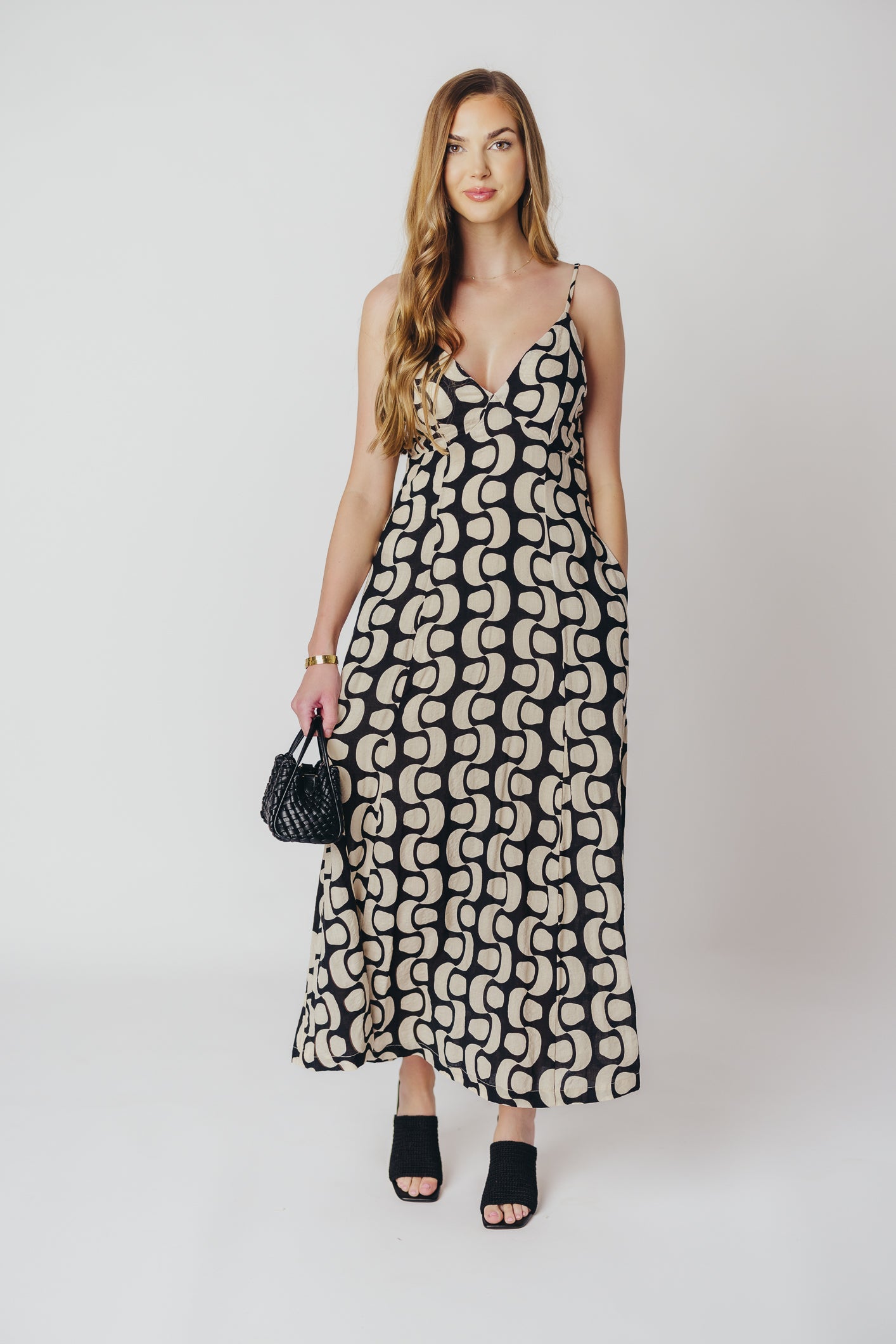 Michelle Open Back Midi Dress in Black