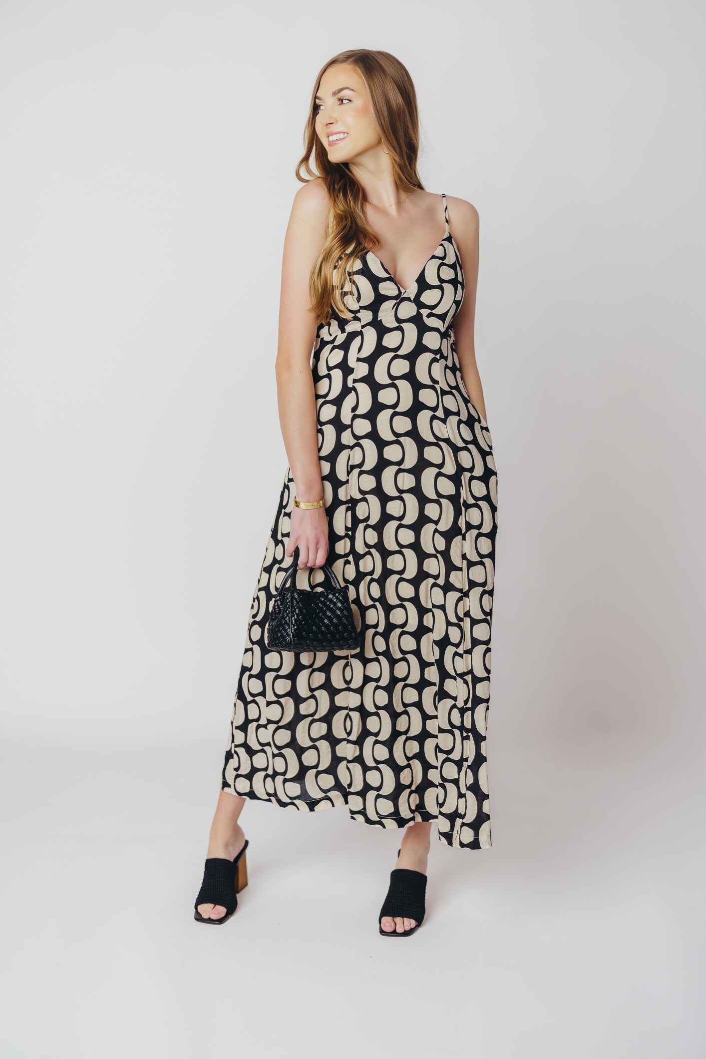 Michelle Open Back Midi Dress in Black