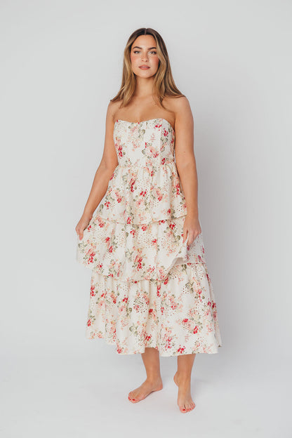 Britney Eyelet Midi Dress in Natural Floral