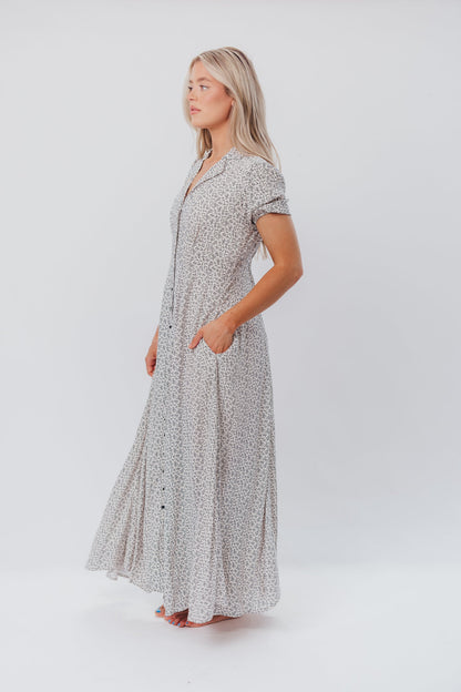 Mariah Collared Button-Down Maxi Dress in Creme Floral - Nursing Friendly