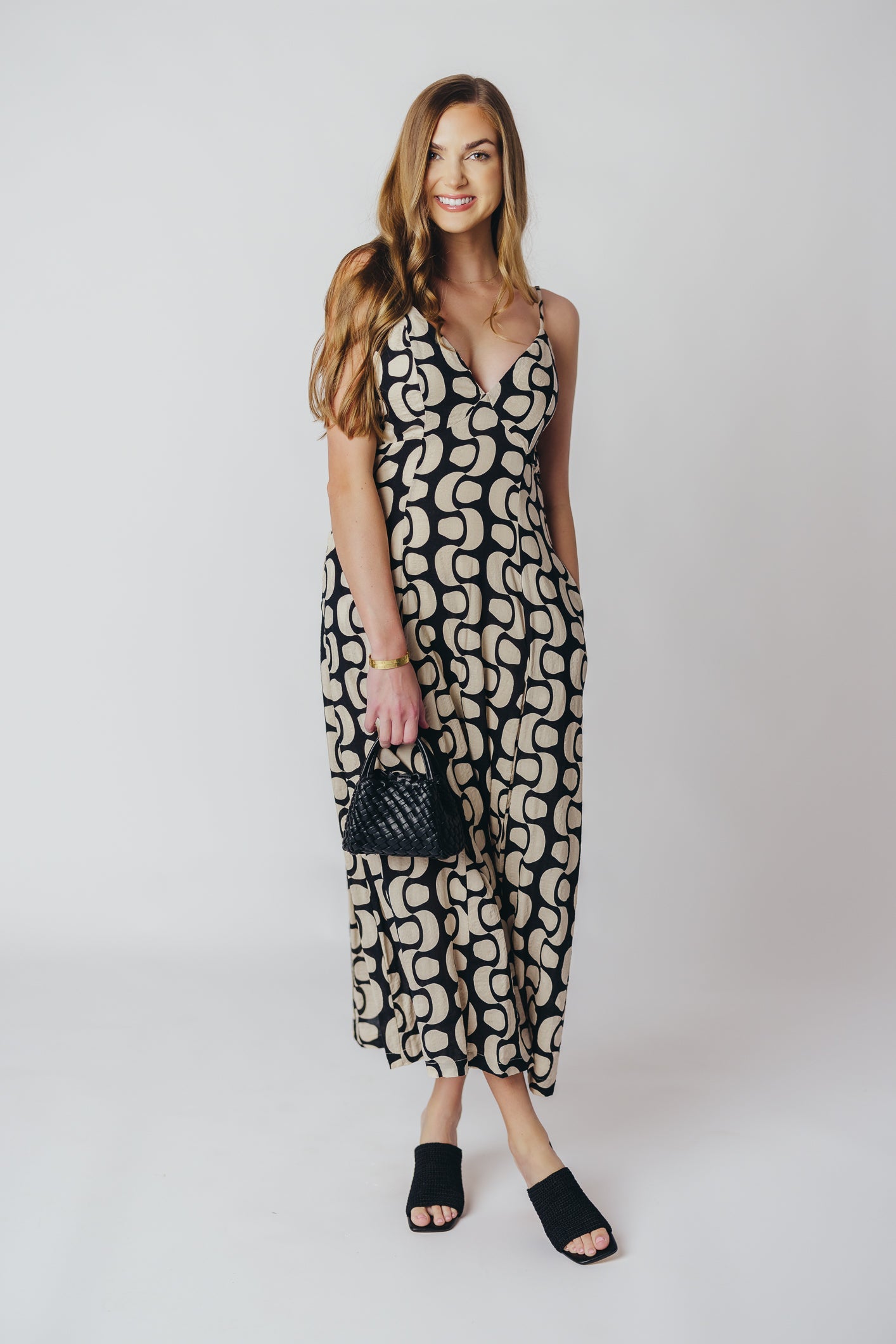 Michelle Open Back Midi Dress in Black