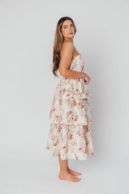 Britney Eyelet Midi Dress in Natural Floral