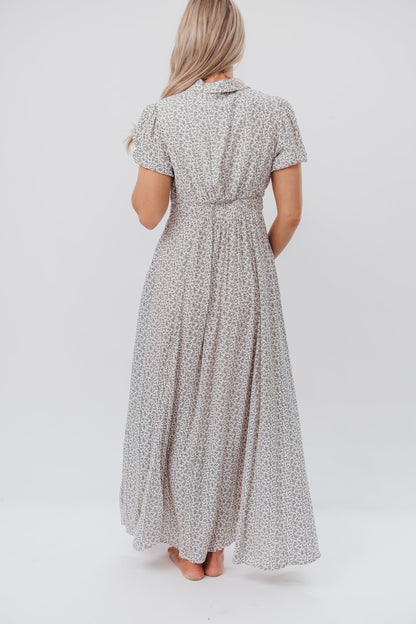 Mariah Collared Button-Down Maxi Dress in Creme Floral - Nursing Friendly