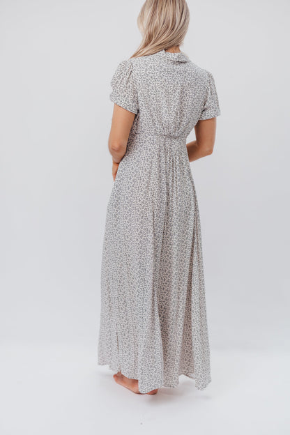 Mariah Collared Button-Down Maxi Dress in Creme Floral - Nursing Friendly